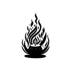 Monochromatic depiction of a stylized burning candle with wavy flame design