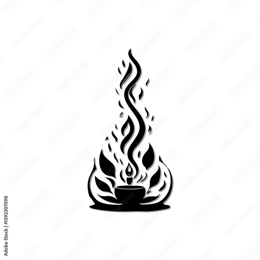 Aufkleber abstract monochrome design depicting a flame rising from a container shape