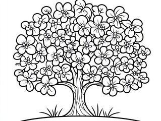 Obraz premium Blooming tree, spring, outline, coloring page, nature