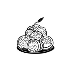 Elegant sketch of a mound of sweet spherical treats adorned with a leaf