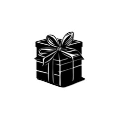 Monochrome gift illustration elegantly wrapped with decorative bow design