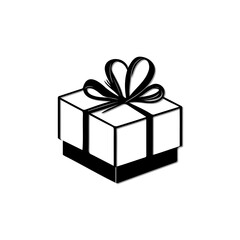 Elegant monochrome gift box illustration with stylized ribbon and clean lines