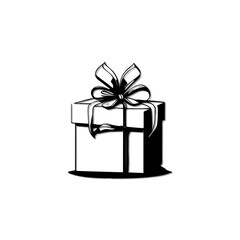 Elegant Gift Box Illustration with Bow and Ribbon in Black and White
