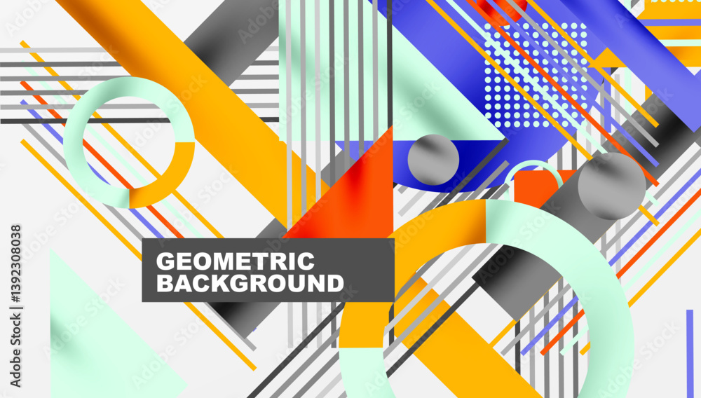 Leinwandbilder Abstract geometric composition. Bright shapes overlap, creating dynamic visual effect. Modern design, vibrant colors, clean lines.