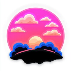Pink and Orange Sunset Landscape Illustration