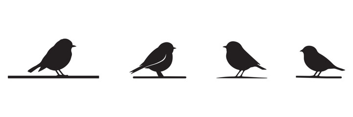 Four Silhouettes of Birds Perched on a Branch