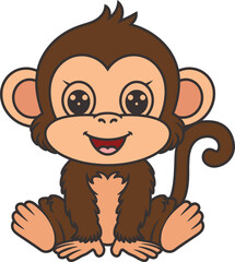 Cute monkey cartoon sitting| Cute monkey baby cartoon animal vector character|  Adorable Jungle Animal Illustration