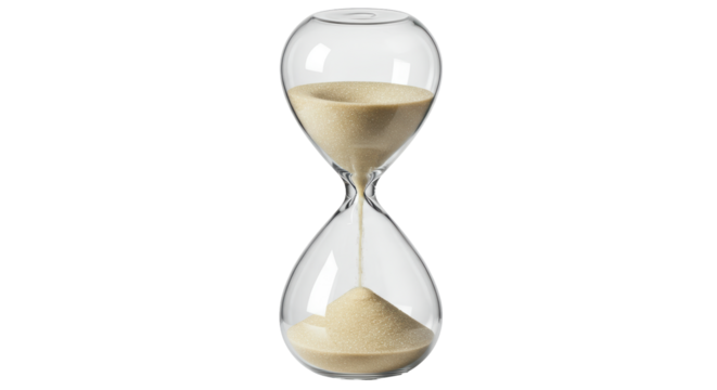 Isolated Transparent Glass Hourglass with Flowing Sand