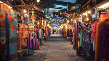A Vibrant Marketplace Scene Filled with Colorful Clothing Racks