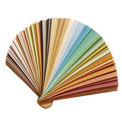Colorful paper swatches arranged in a fan display for design projects, isolated on transparent background, cutout png