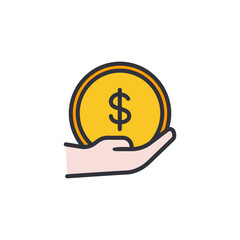 Coin money colored icons, minimalist vector illustration ,simple transparent graphic element .Isolated on white background