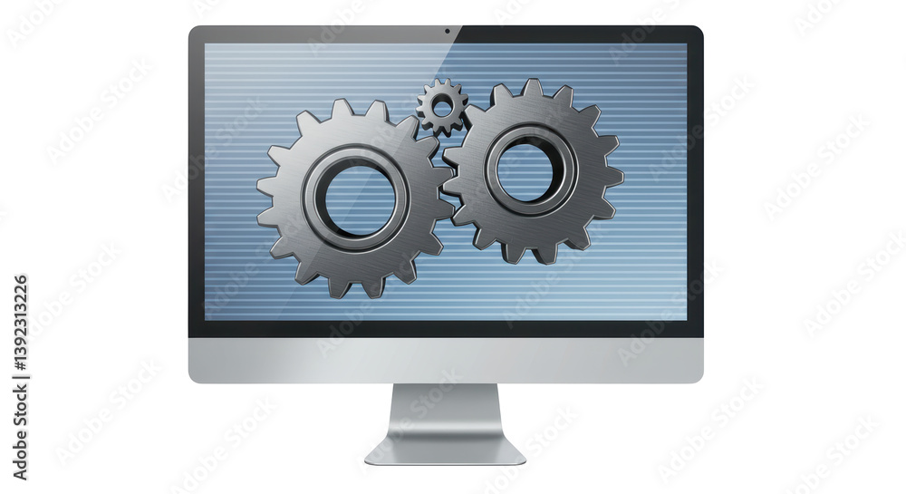 Poster isolated computer monitor with metal gears display