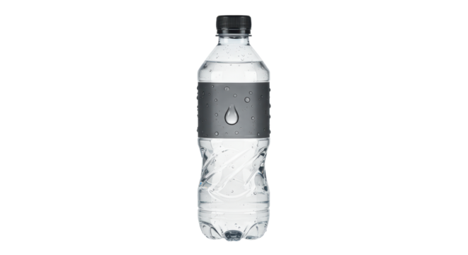 Isolated Transparent Water Bottle with Gray Label
