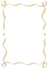 Wavy Ribbon Frame with Dots, yellow & purpl wedding menu invitation border, hand drawn baby shower decoration, a4 birthday lakers bridal party, clown funfair style, bachelorette bachelor vintage retro