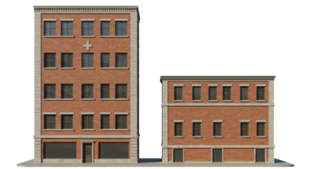 Isolated Brick Apartment Buildings with Storefronts