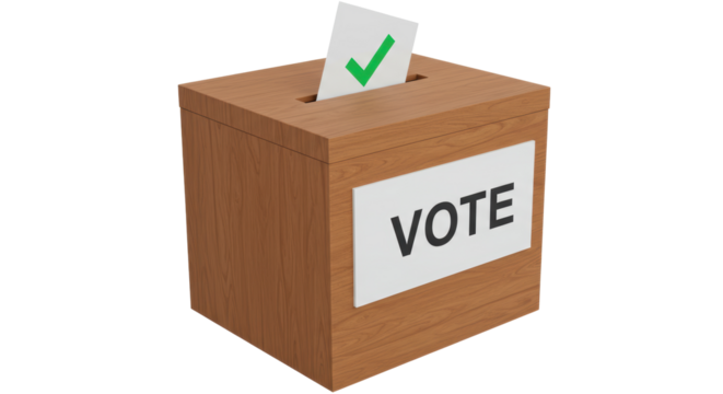 Isolated Ballot Box with Vote Sign and Checkmark Paper