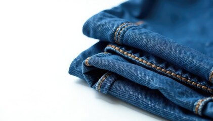 Classic blue denim jeans, crisply folded on white , fold, wear, legwear