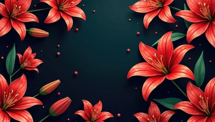 Bold, stylized repeating lily pattern, dark background, flower, sophisticated