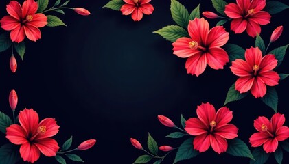 Bold hibiscus flower silhouettes, repeating motif on dark background , beauty, monochrome, wallpaper