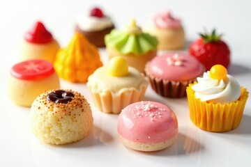 Assorted Japanese sweets on stark white backdrop, design, wagashi