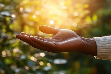 Healing Psychic Energy Channeling through an African American Man's Hand, Surrounded by Light and Aura