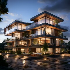 Obraz premium Modern Luxury Apartments Night View of a Stunning Residential Building