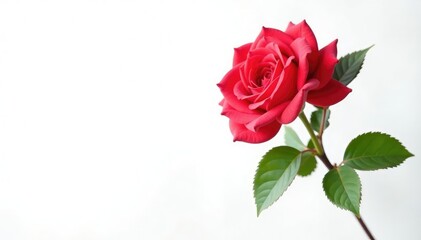 A single rose branch against a bright white background, botanical, flower
