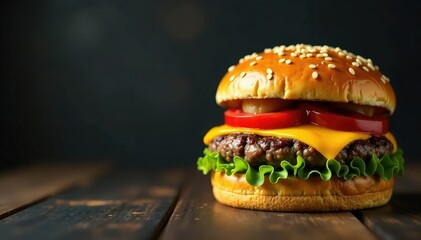 A juicy burger on a sesame seed bun, studio shot , meat, takeaway, juicy