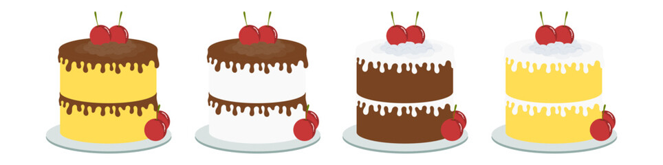 Cakes with icing decorations and cherries 