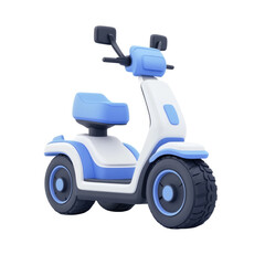 Fun and sturdy electric scooter for kids with a blue and white design isolated on transparent background, cutout png