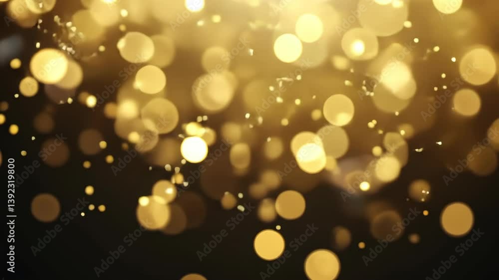 Poster golden light particles floating in dark space create a dreamy, festive, elegant bokeh backdrop.