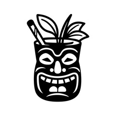 tiki drink icon, tiki drink line art - simple line art of tiki drink, perfect for tiki drink logos and icons