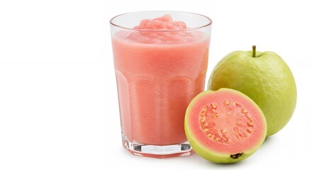 Enjoying Fresh Guava Smoothie with Cut Guava and Whole Guava Fruit
