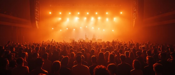 Bright stage lighting with a crowd at a concert, conveying the energy and atmosphere of a live performance, Perfect for blogs about music, entertainment, nightlife events.
