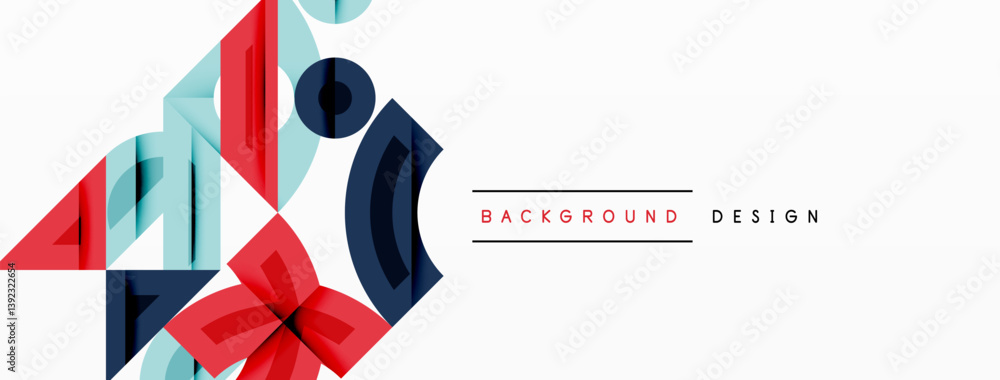 Poster abstract geometric shapes, red, blue, white. minimalist design, modern style. clean lines, simple co