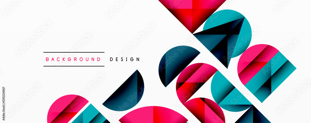 Leinwandbilder Abstract geometric composition. Overlapping shapes create dynamic visual effect. Bright colors, modern design, clean lines. Minimalist aesthetic.
