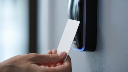 Payment power growth concept. A hand using a card to access a secure entry system.