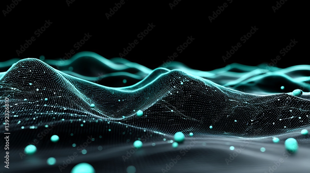 Poster wave 3d presents a futuristic point wave on an abstract background, complete with a dynamic wave tha