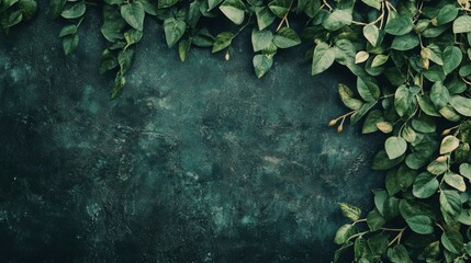 Green Vine Leaves Framing Dark Textured Background Perfect for Design Mockups