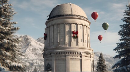 Fototapeta premium Ancient Magical Observatory in Snowy Forest at Winter