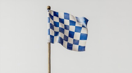 Obraz premium Blue and White Checkered Flag Waving on a Wooden Pole Against Sky