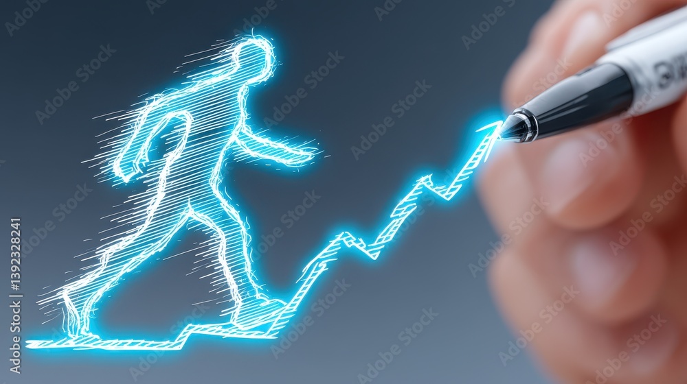 Poster a digital depicting a figure navigating a path of surging energy symbolizing the transformative powe