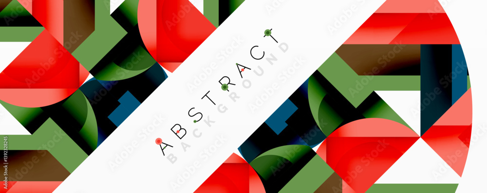 Poster geometric shapes, vibrant colors, modern design. red, green, black, blue elements create dynamic com
