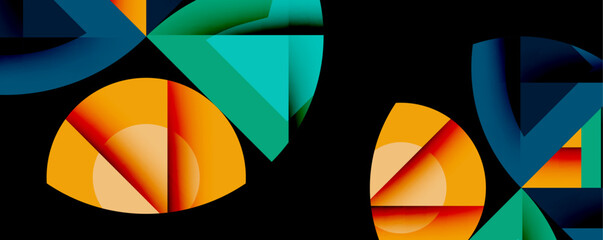 Fototapeta premium Abstract geometric shapes, orange, teal, blue. Overlapping forms create dynamic composition. Modern design, vibrant colors, digital art.