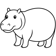 Elegant One-Stroke Hippopotamus Vector