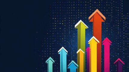 Dynamic colorful upward arrows on dark starry background with growth and progress concept