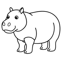 Elegant One-Stroke Hippopotamus Vector