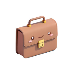 Cute 3D Rendering of a Soft Brown Briefcase with a Smiley Face in a Whimsical Environment