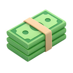 3D Rendering of a Stack of Green Money Bills on a White Background