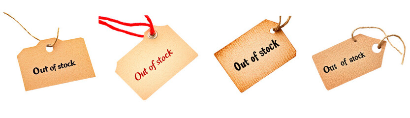Set of tan tag marked out of stock isolated on transparent background